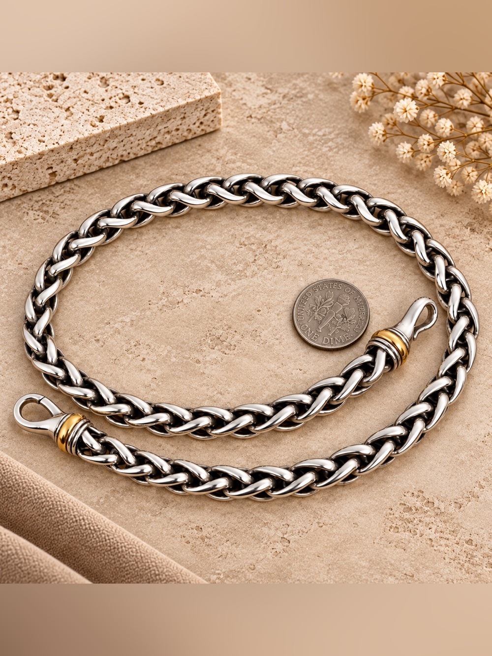David Yurman 99 grams Retired 8 Mm Wheat Chain 925 And 14 K Yellow Gold 18”